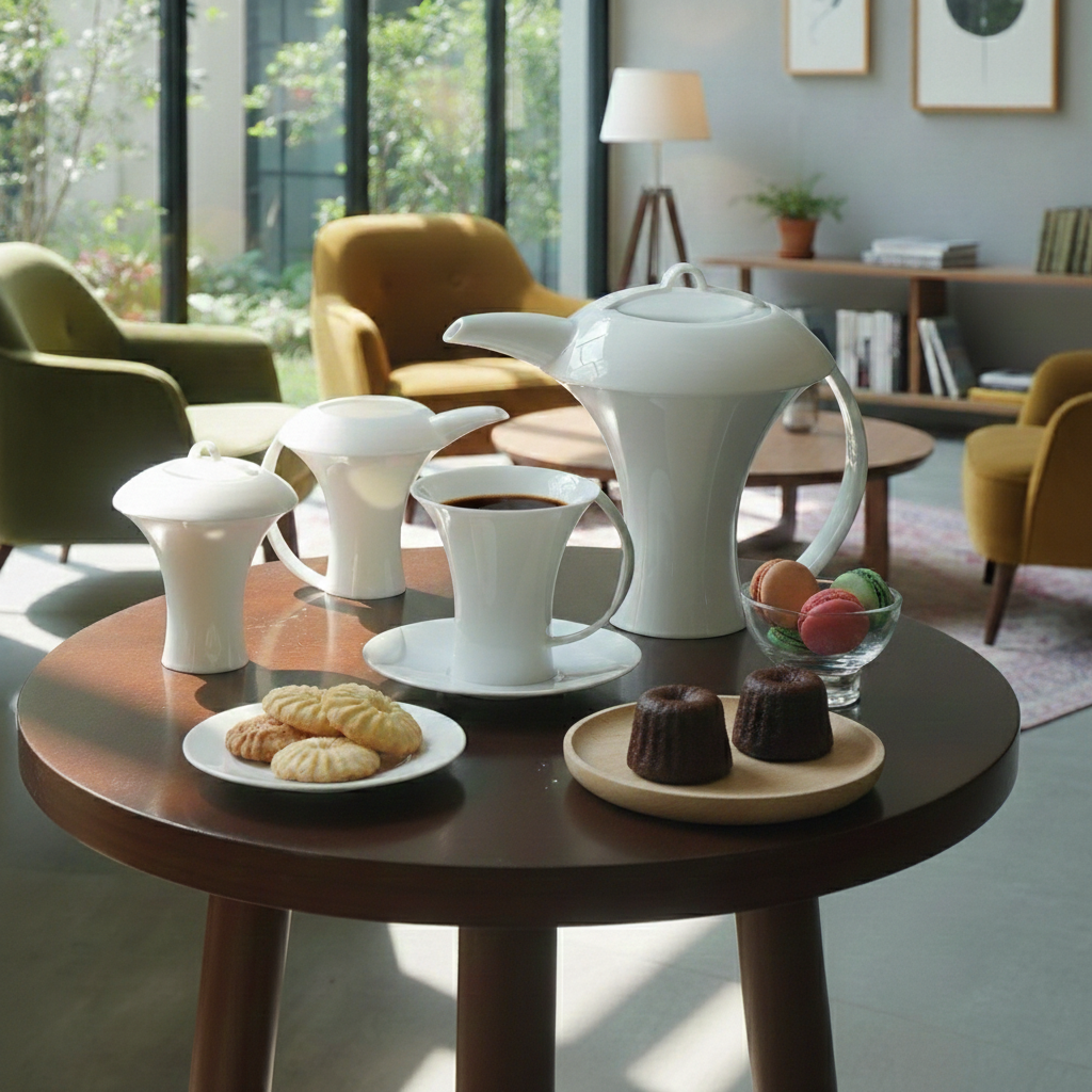 八方新氣 明月 茶器 瓷壺 藝術造形壺 家居生活 杯盤 糖奶 精緻瓷器茶具組