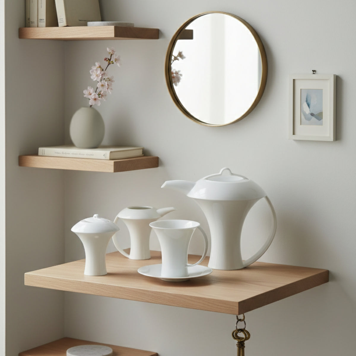八方新氣 明月 茶器 瓷壺 藝術造形壺 家居生活 杯盤 糖奶 精緻瓷器茶具組