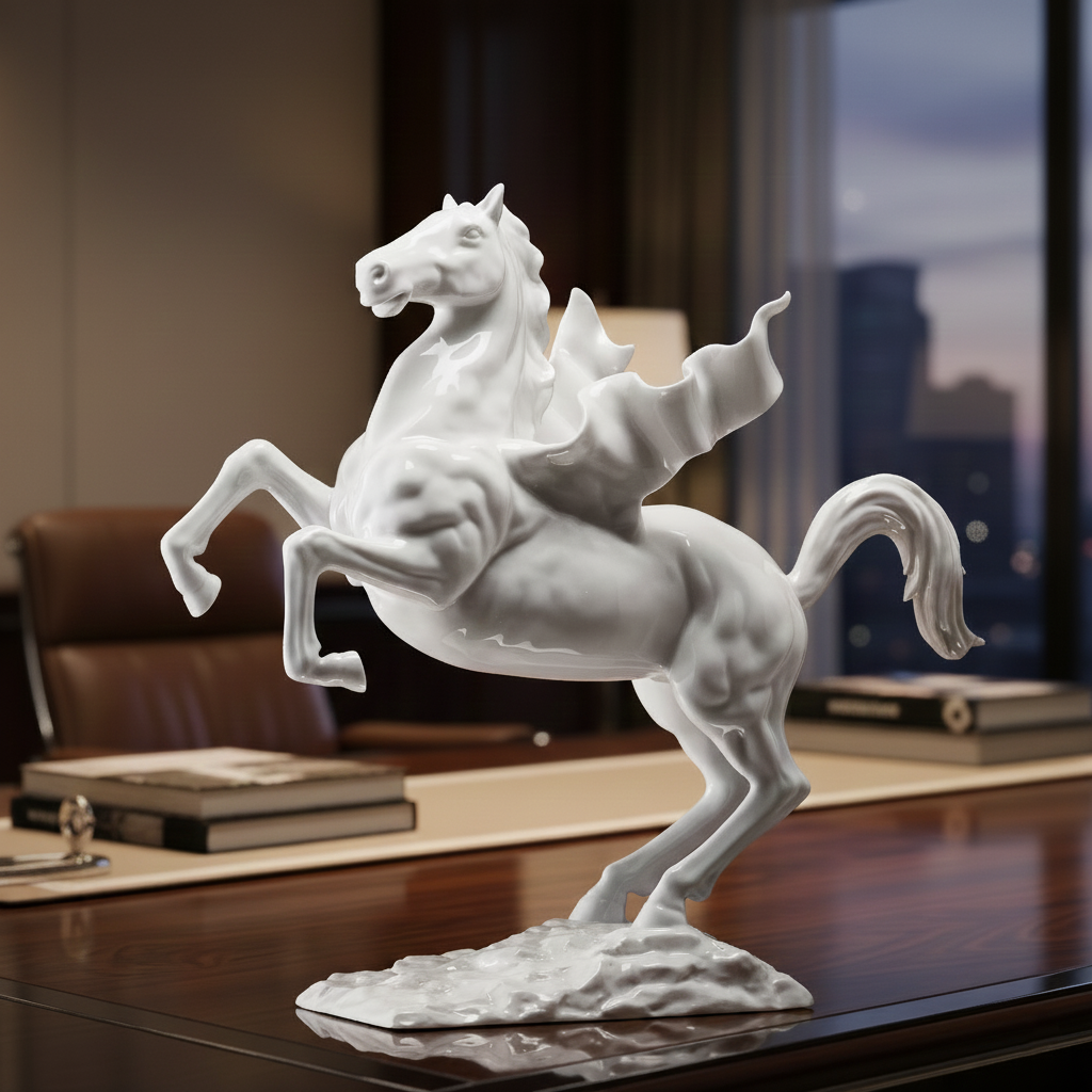 白瓷飛馬藝術擺飾,象徵馬到成功與突破蛻變 居家生活 馬年禮物
