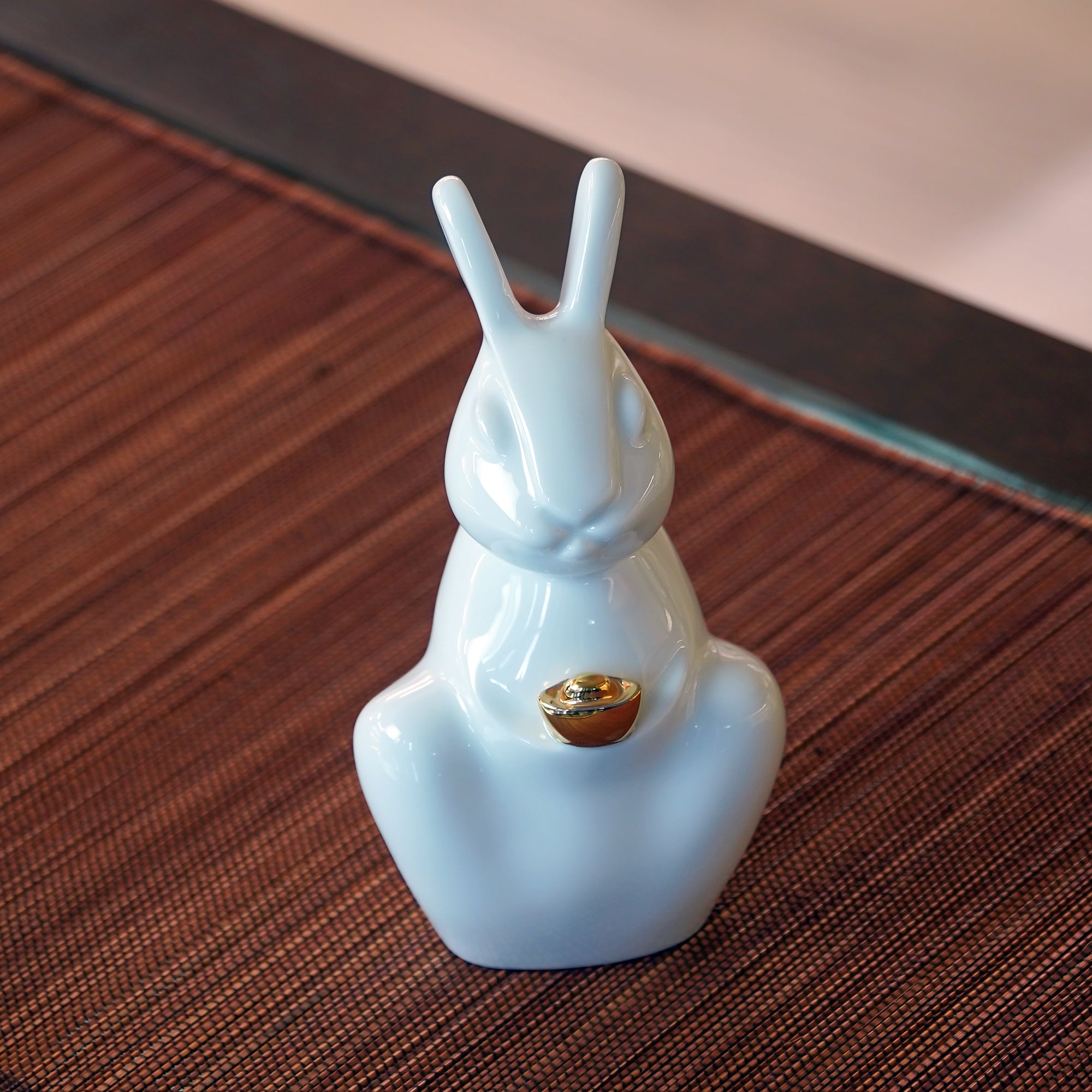 珍寶|中秋玉兔白瓷金元寶擺件