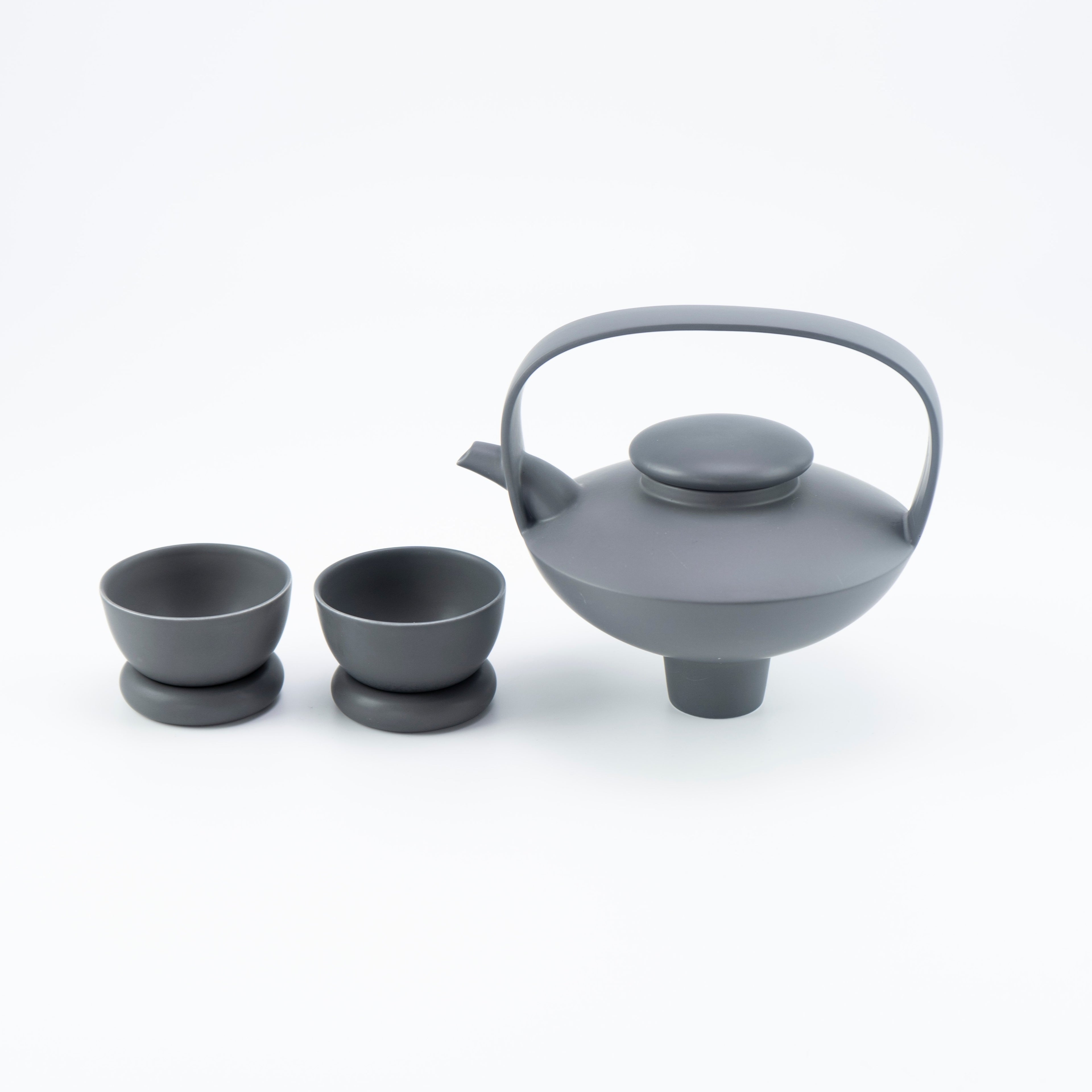 日出望月黑霧茶壺與茶杯組|霧黑瓷現代東方茶器