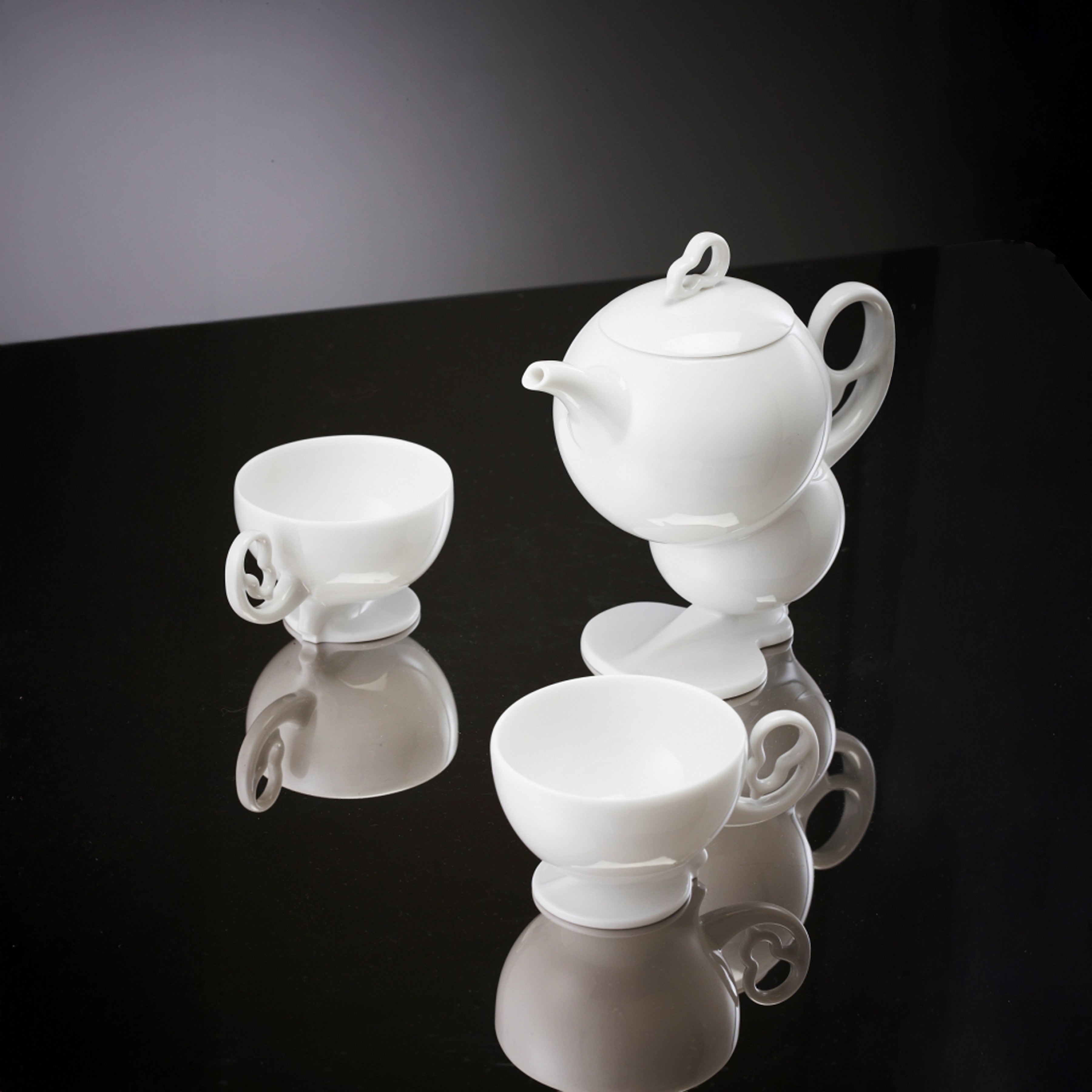 秋躍幸福 八方新氣 藝術造形杯 壺 葫蘆 白瓷 茶具組 荼器 居家生活
