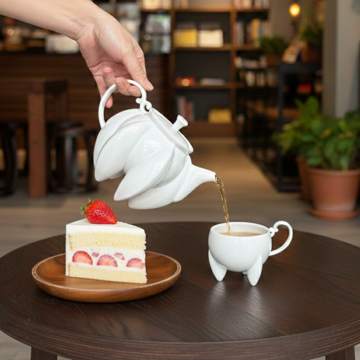 荷花白瓷六足茶壺木質背景・東方哲思典藏茶器禮物・八方新氣 NewChi Porcelain