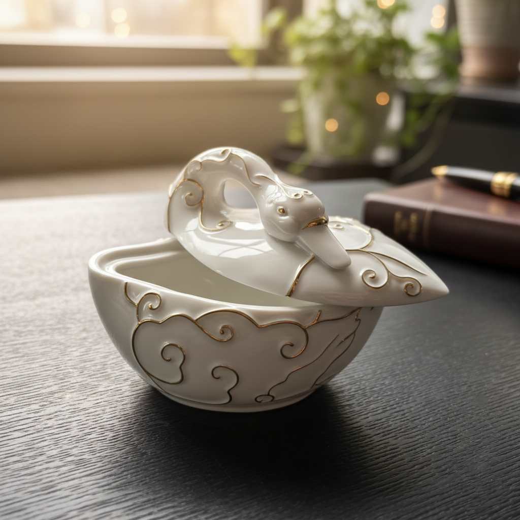 《珍愛》瓷器天鵝盒擺放於書桌或梳妝台,成為日常整理的儀式