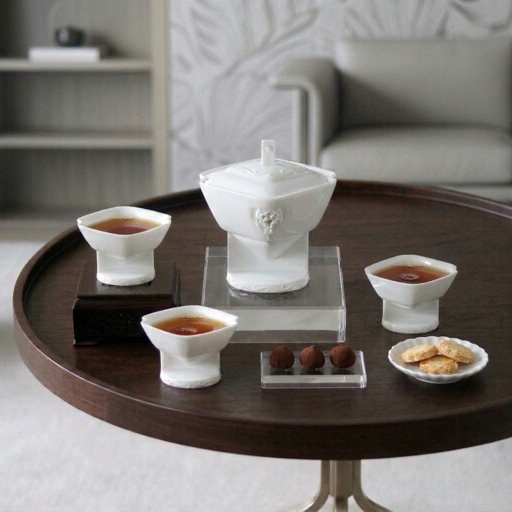 花祭白瓷蓋杯室內情境・儀式感茶器擺設・八方新氣NewChi Porcelain