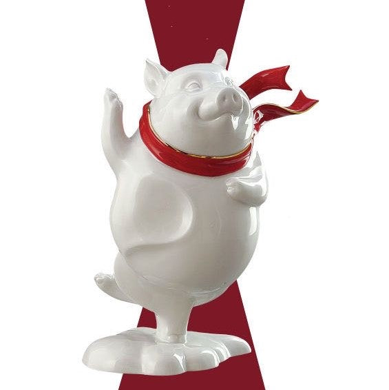 八方新氣 生肖豬 喜躍 瓷偶 瓷器 擺飾 白瓷 禮物 紅色圍巾