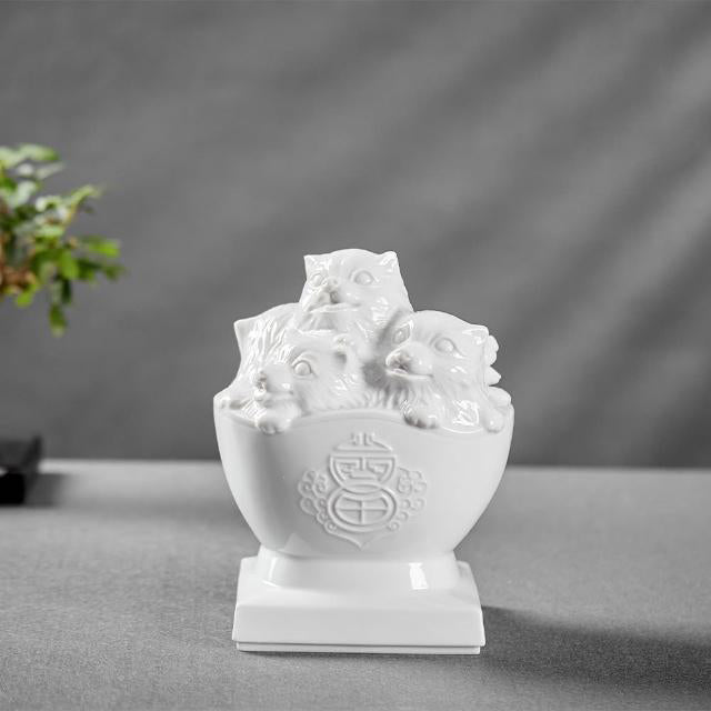 八方新氣 生肖狗 五福臨門 瓷偶 瓷器 擺飾 白瓷 禮物 印璽 印章