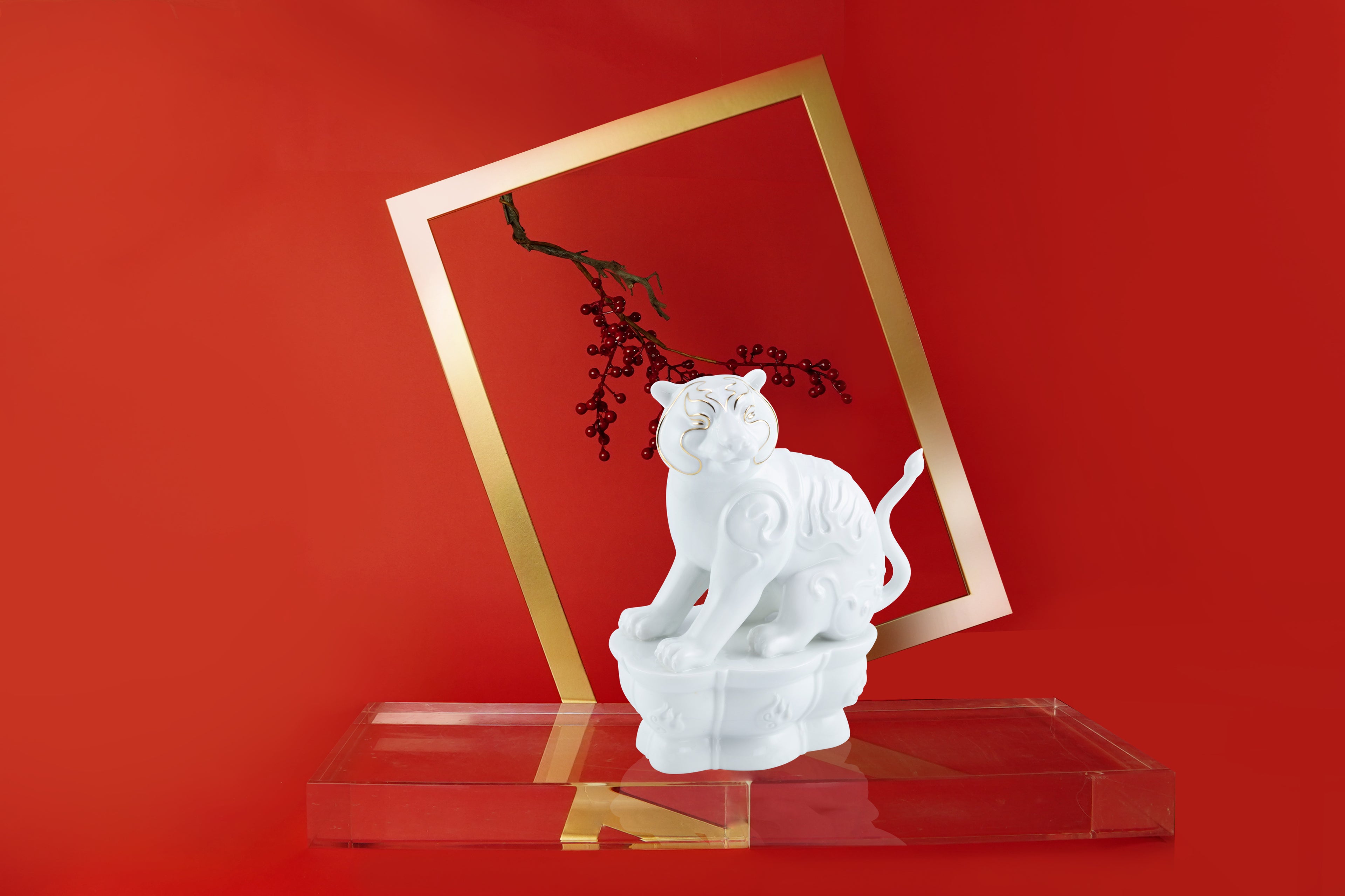 八方新氣 達觀 生肖虎 白瓷 瓷偶 擺飾 居家生活