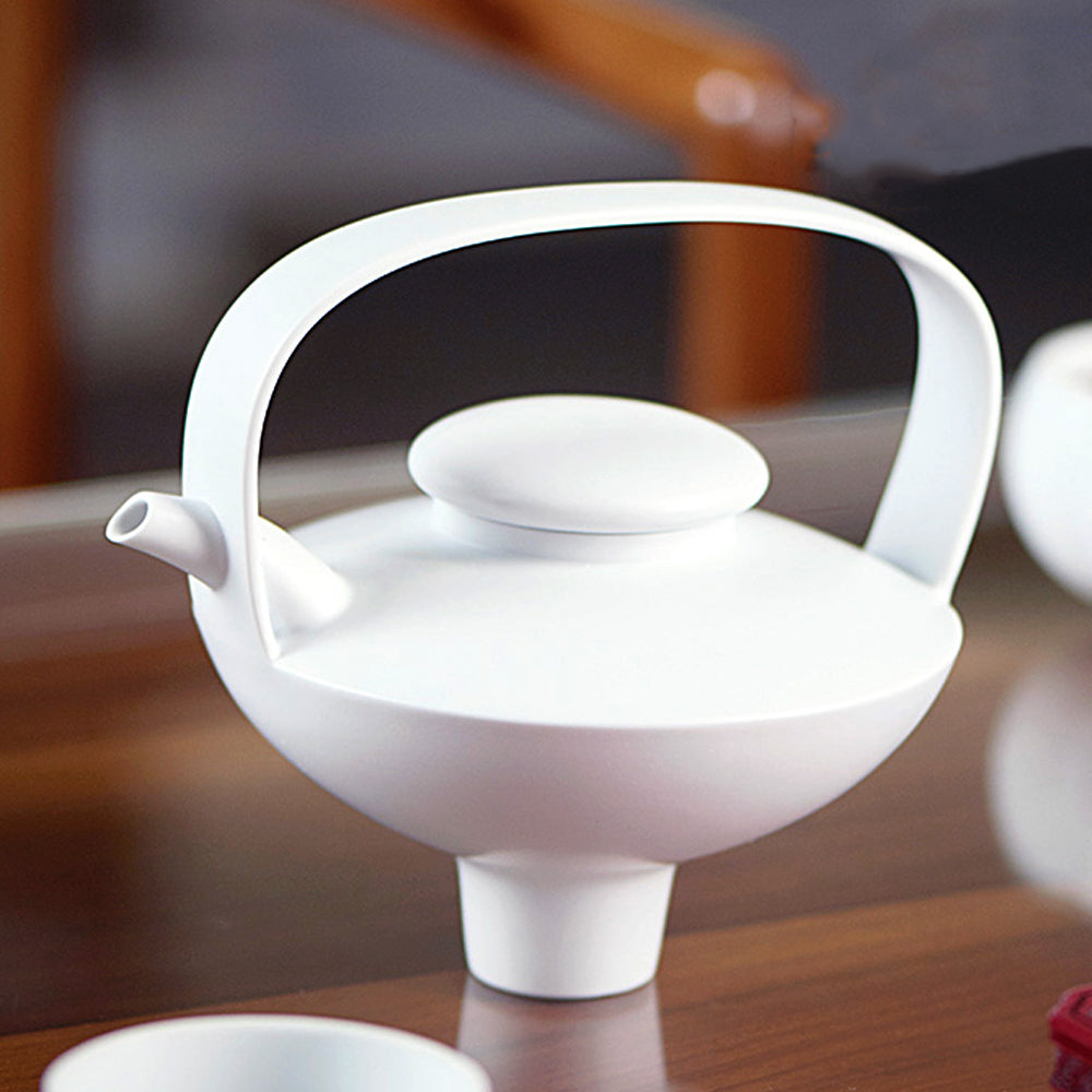 八方新氣 瓷器 茶具 霧面 白色 壺 日出望月