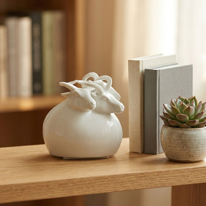 Auspicious Beginning | White Porcelain Zodiac Ram Seal