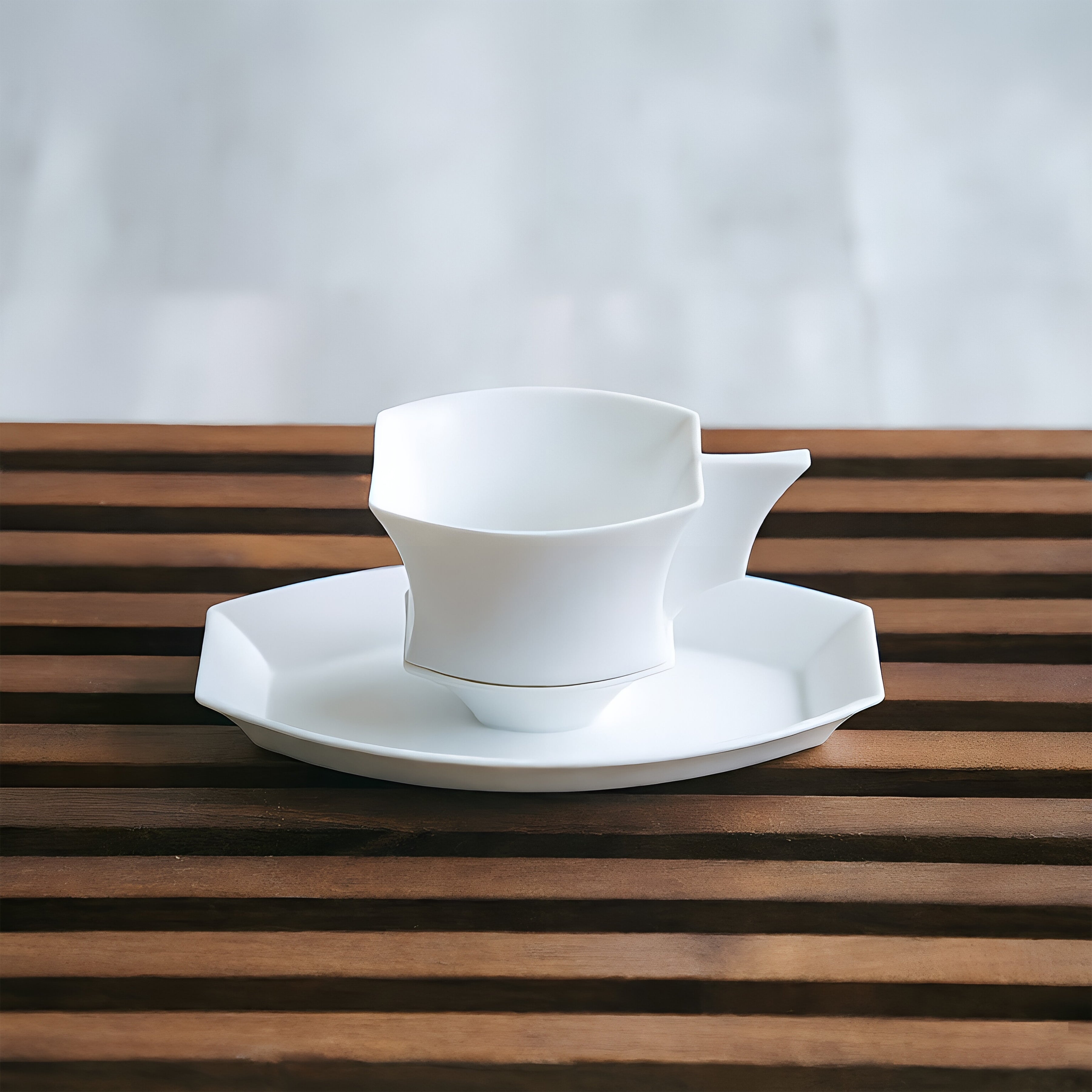 帝國記憶 杯盤組 白瓷藝術 造形杯 方杯 長盤 咖啡杯盤 亮面