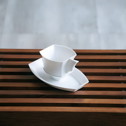 帝國記憶 杯盤組 白瓷藝術 造形杯 方杯 長盤 咖啡杯盤 亮面