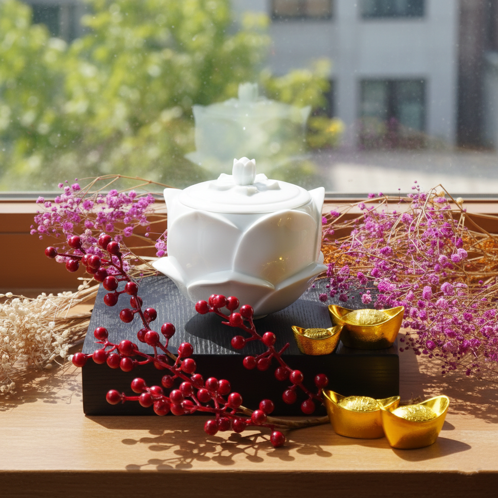 花開白瓷瓷盒花卉背景・喜慶新婚禮贈・八方新氣 NewChi Porcelain