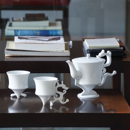龍尊 東方龍紋茶具 龍造形壺 杯 白瓷藝術