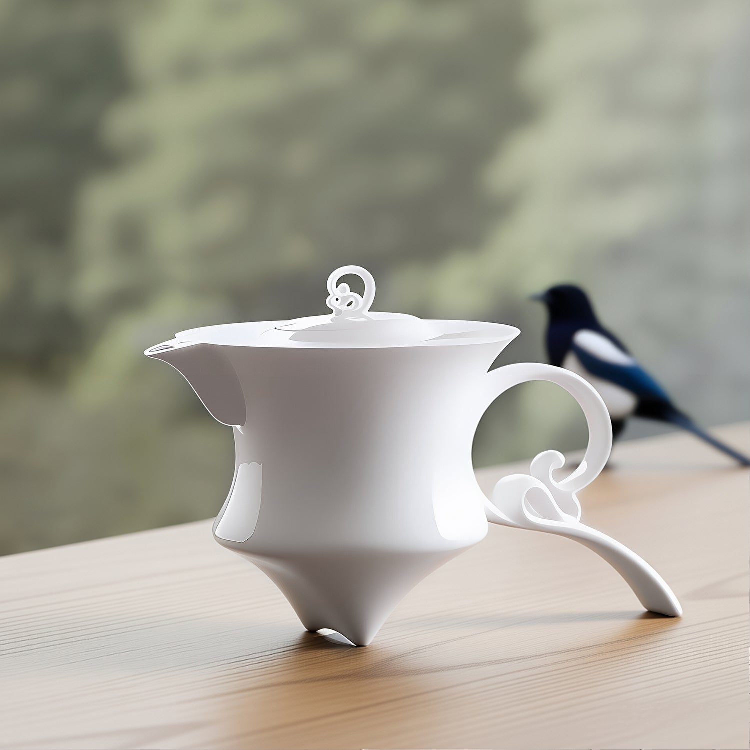 風影 造形壺 居家生活 白瓷 藝術 八方新氣 亮白色 雲紋造型壺把
