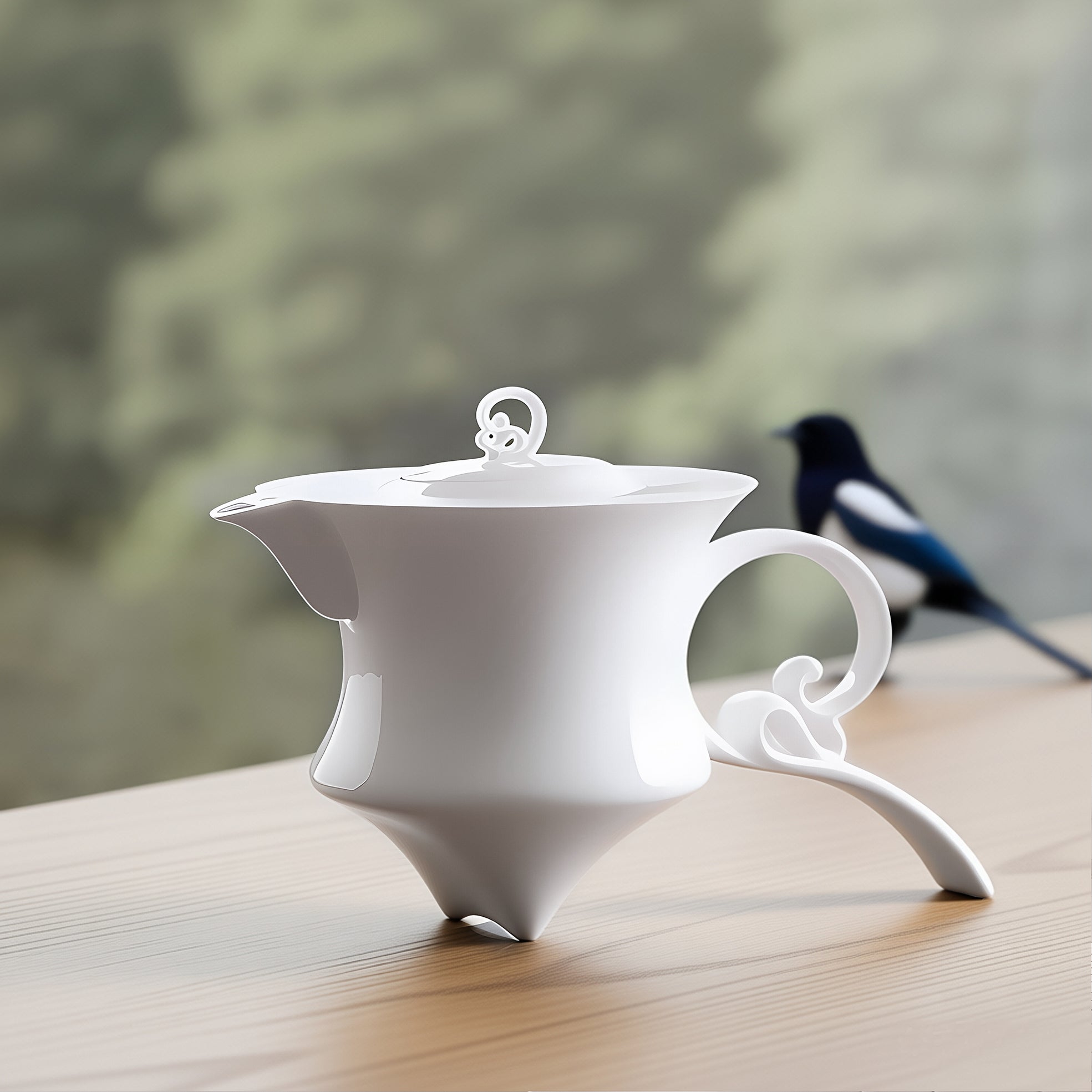 風影 造形壺 居家生活 白瓷 藝術 八方新氣 亮白色 雲紋造型壺把