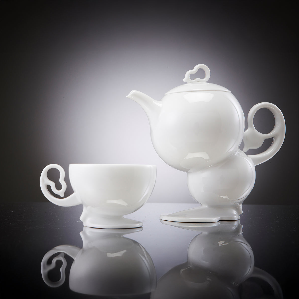 秋躍幸福 八方新氣 藝術造形杯 壺 葫蘆 白瓷 茶具組 荼器 居家生活