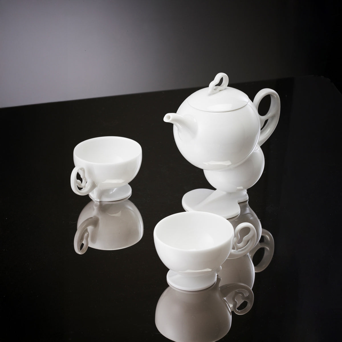 秋躍幸福 八方新氣 藝術造形杯 壺 葫蘆 白瓷 茶具組 荼器 居家生活