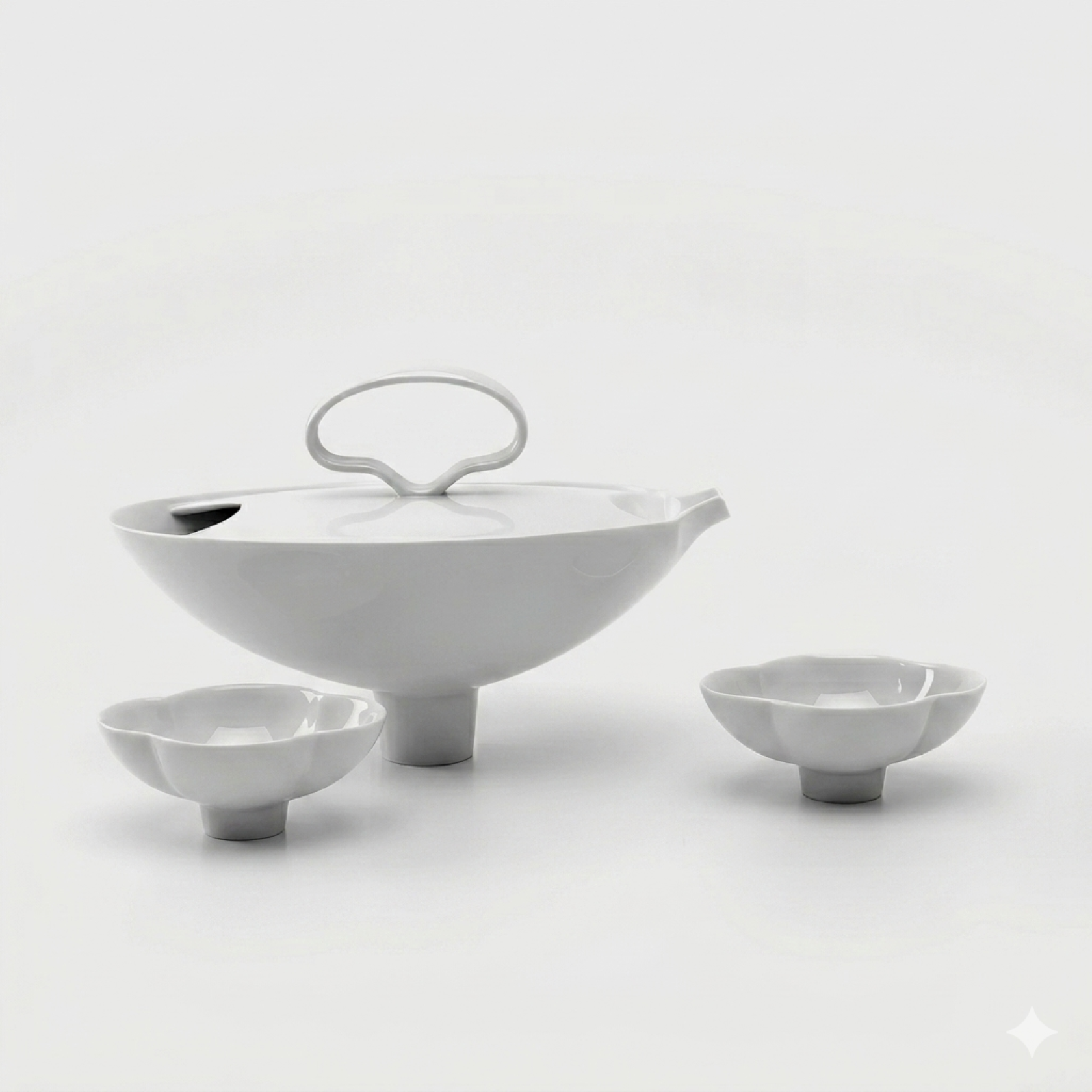 行雲亮白茶壺與茶杯組｜現代東方白瓷茶器
