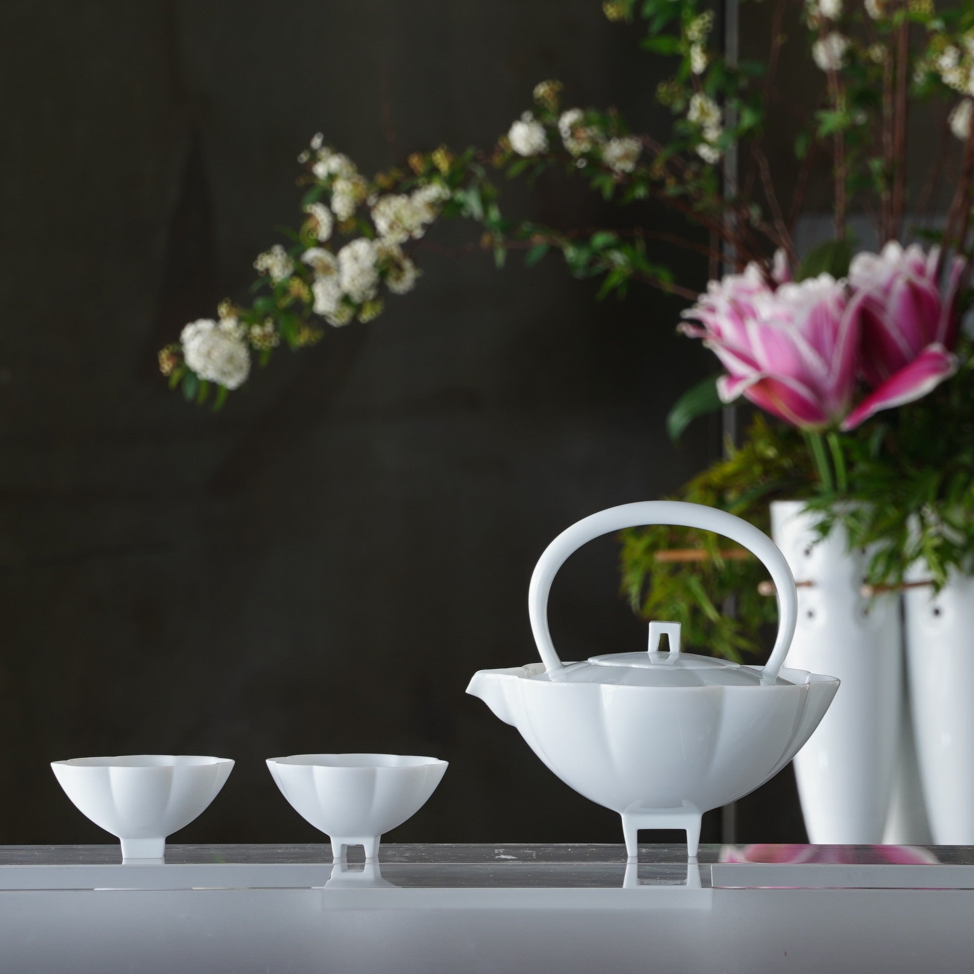 長春 茶具 居家生活 白瓷 壺 杯 亮面白