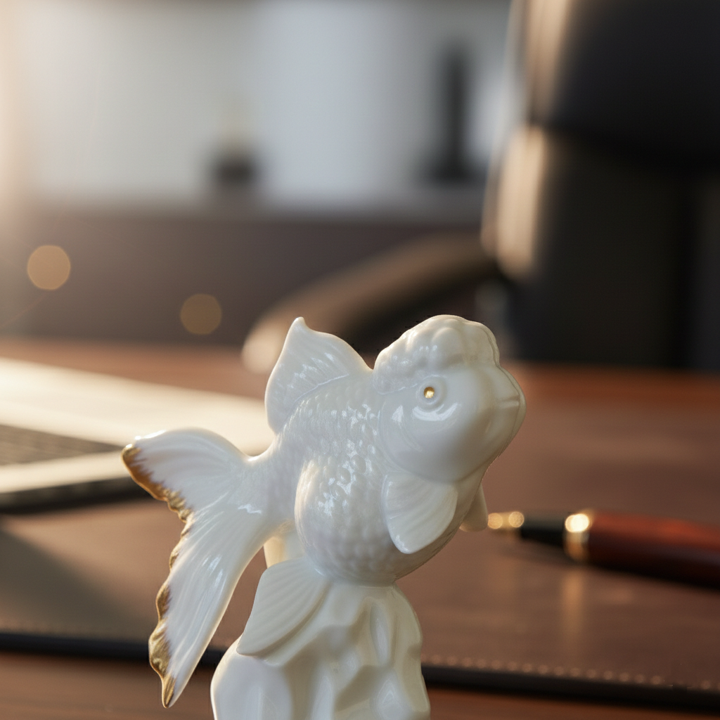 高昇 白瓷 金魚造型 藝術擺件 居家生活