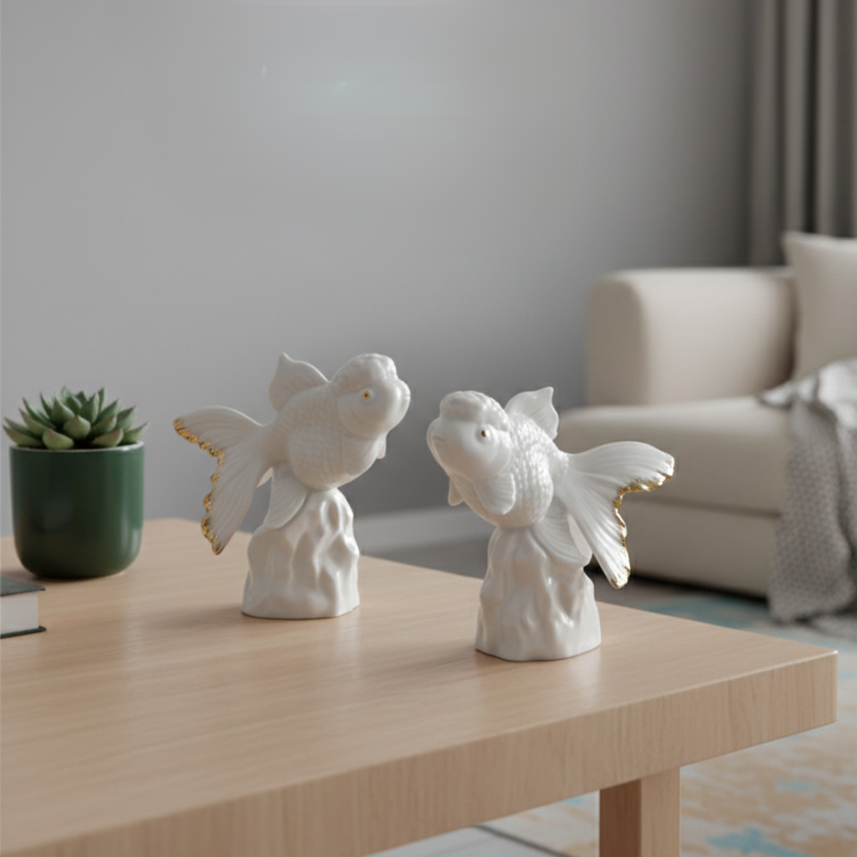 高昇 白瓷 金魚造型 藝術擺件 居家生活