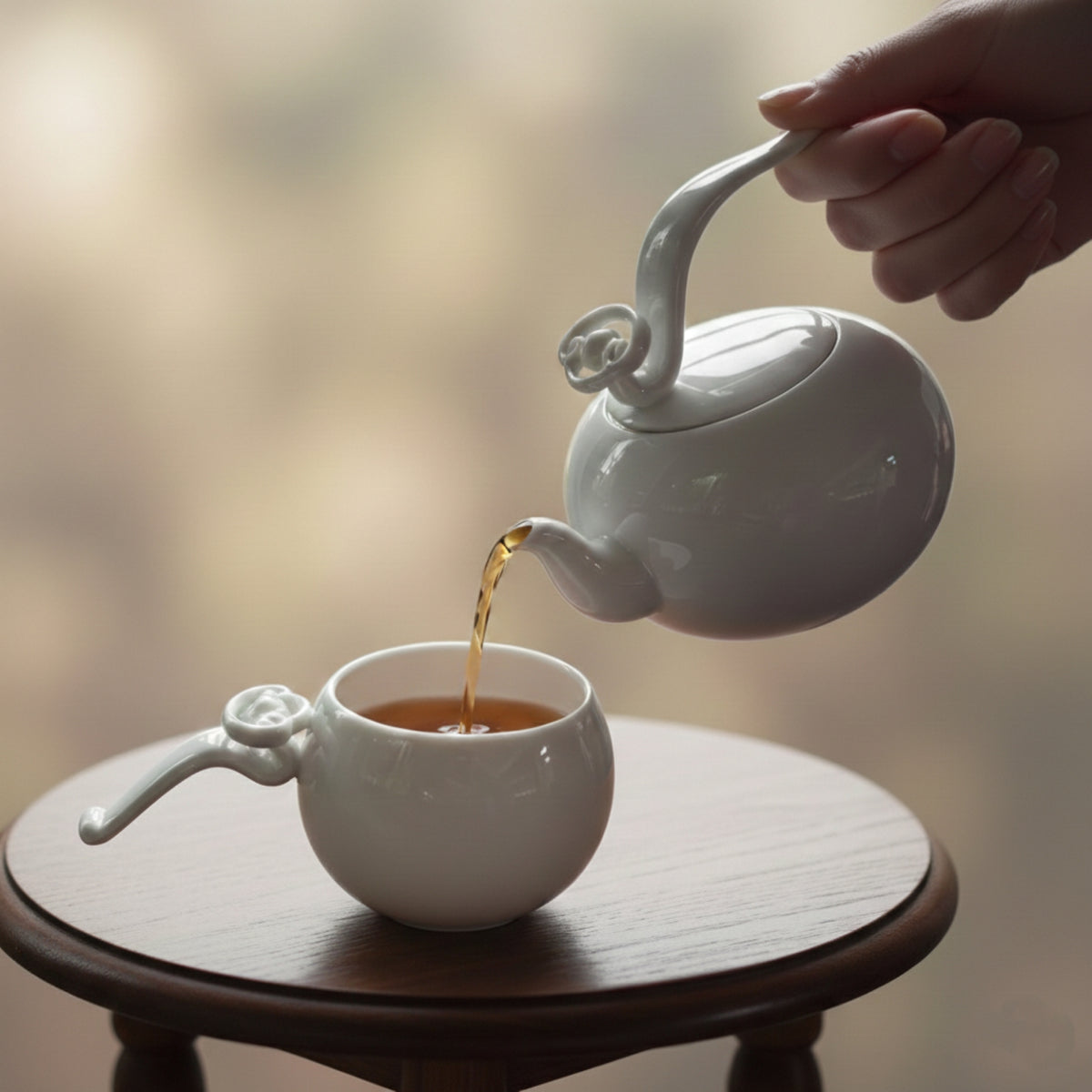 手提〈如意高飛〉茶壺斟茶