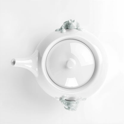 白瓷茶壺 登高 螭吻意象 居家美學 茶具 圓潤壺身造型形 送禮 空拍特寫