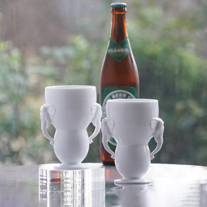 八方新氣 瓷器 送禮 大象 對杯 杯子 白色 居家生活 把手杯