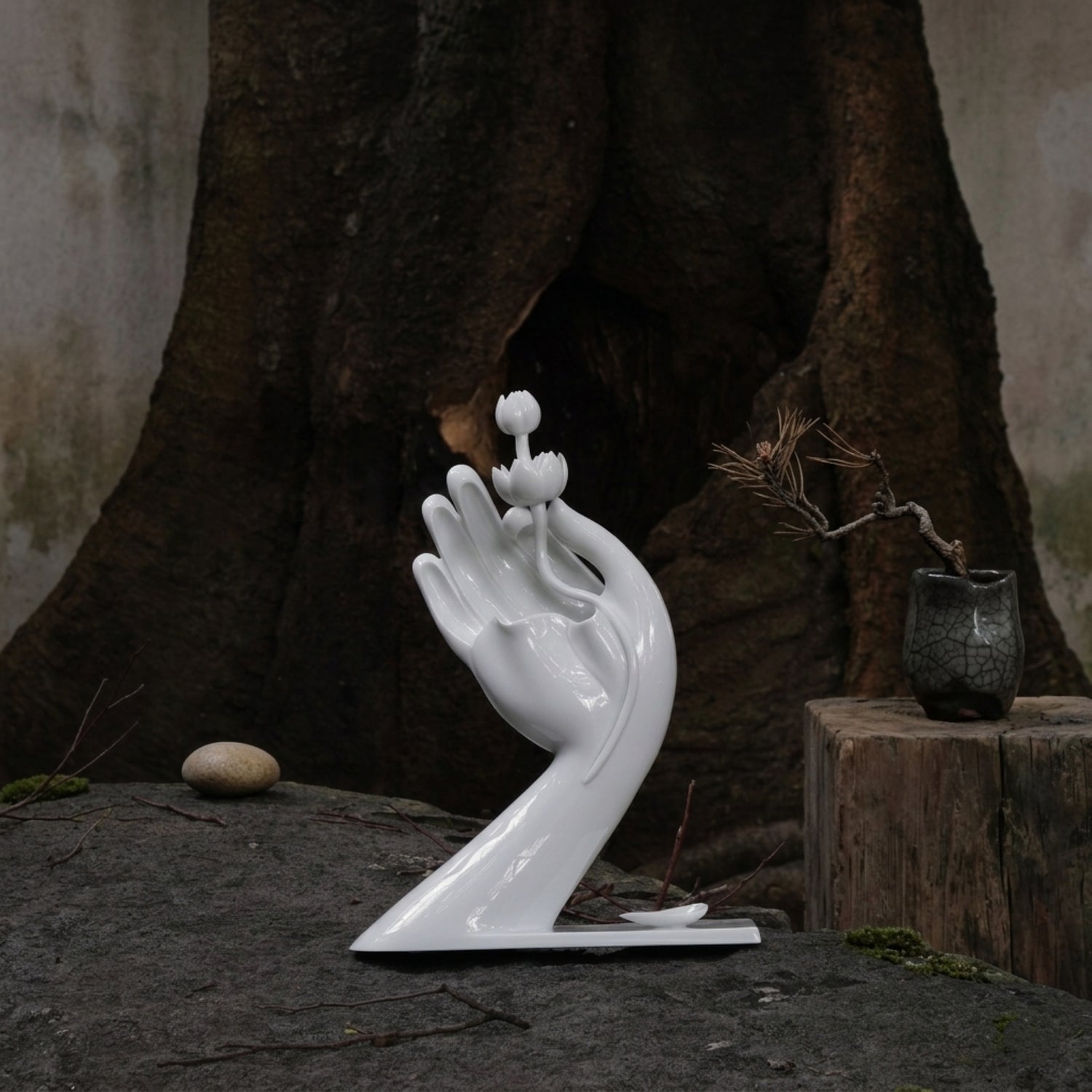 大慈飄香白瓷佛手拈蓮背面情境・長輩禮物典藏擺件・八方新氣 NewChi Porcelain