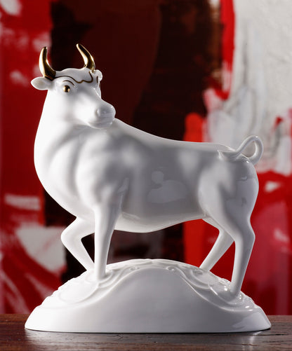 八方新氣 生肖牛 福田四季春 瓷偶 瓷器 擺飾 白瓷 禮物 印璽 印章 金線